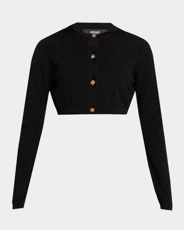 Knit Jacquard V Cropped Cardigan